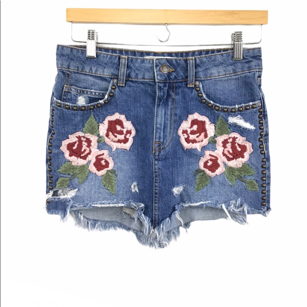 FREE PEOPLE | Embroidered Denim Skirt